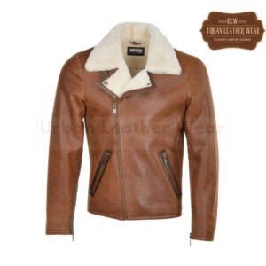 Men Shearling Leather Pilot Jacket Brown