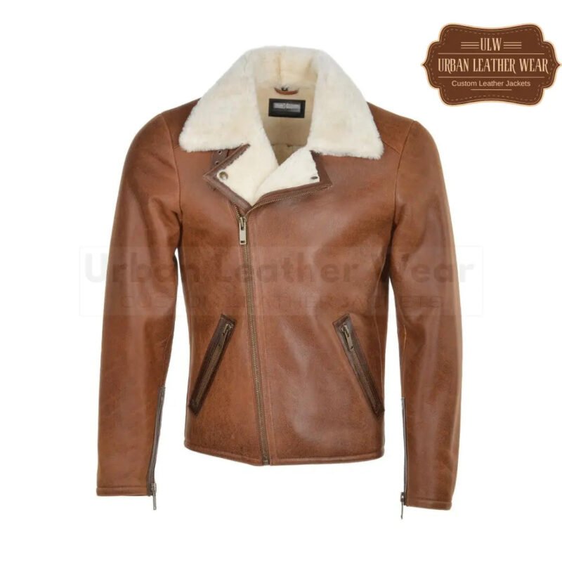 Men Shearling Leather Pilot Jacket Brown | Urban Leather Wear