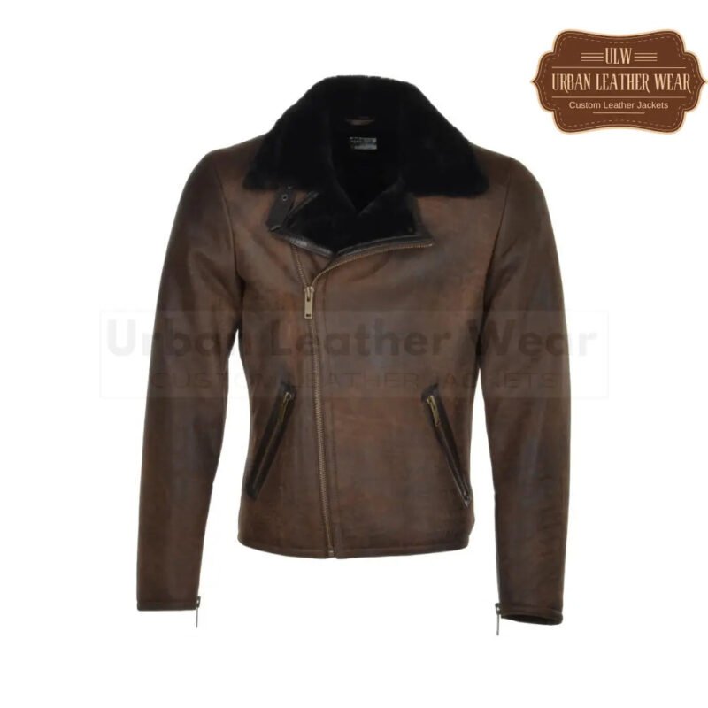 Men Shearling Leather Pilot Jacket Dark Brown | Urban Leather Wear