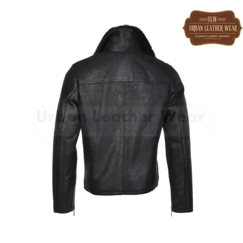 Men Shearling Leather Pilot Jacket black | Urban Leather Wear