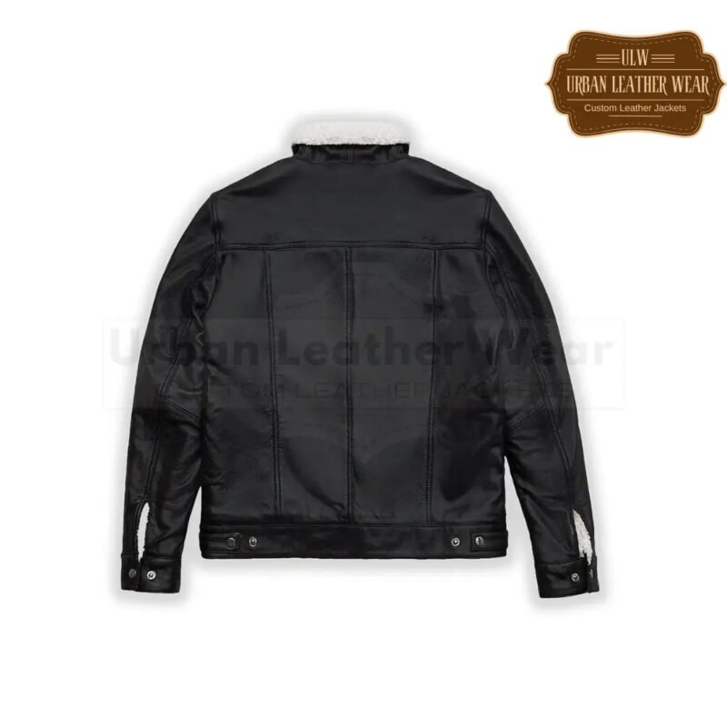Men Shearling Leather Trucker Jacket in Black and White | Urban Leather Wear