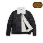 Men Shearling Leather Trucker Jacket in Black and White | Urban Leather Wear