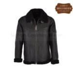 Men Shearling Pilot Leather Jacket Black | Urban Leather Wear