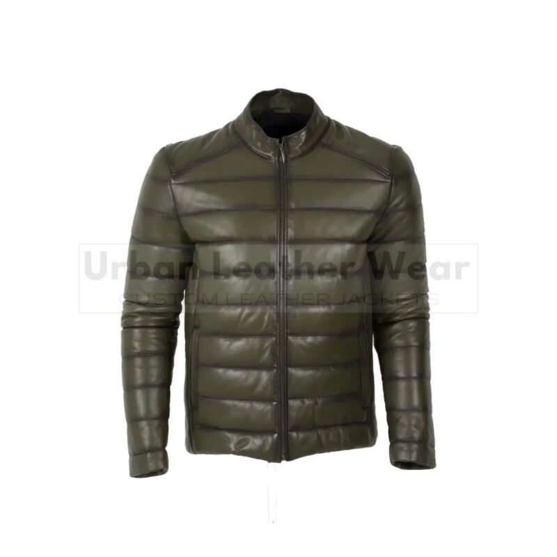 Men Sport Soft Inflatable Genuine Leather puffer Jacket | Urban Leather Wear