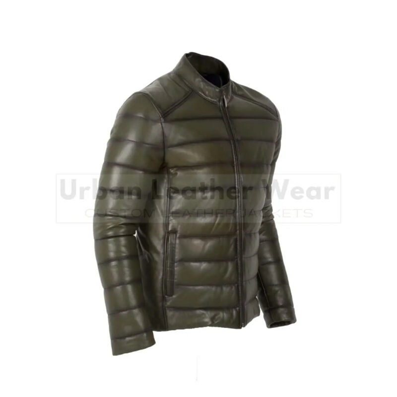 Men Sport Soft Inflatable Genuine Leather puffer Jacket | Urban Leather Wear