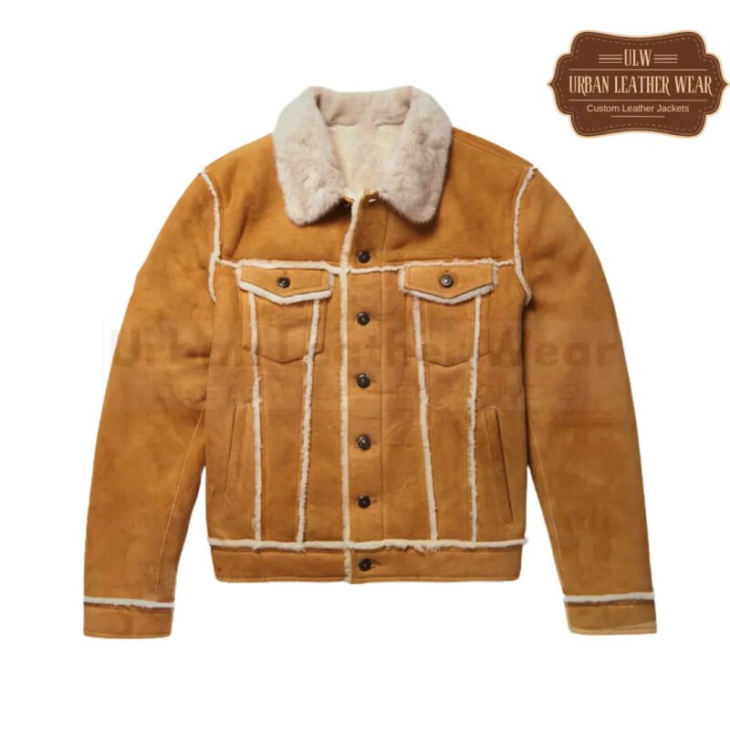 Men Suede Shearling Trucker Jacket | Urban Leather Wear