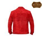 Men Suede Trucker Leather Jacket Red free shipping | Urban Leather Wear