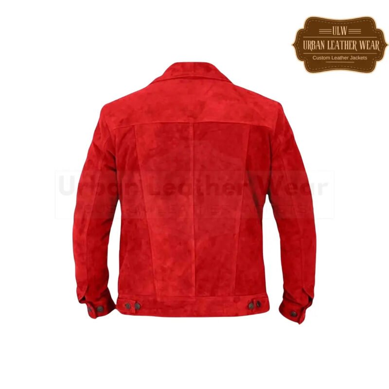 Men Suede Trucker Leather Jacket Red free shipping | Urban Leather Wear