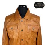 Men Tan Leather Trucker Jacket Denim Style | Urban Leather Wear