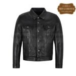 Men Trucker Black Leather Levis Style Jacket | Urban Leather Wear