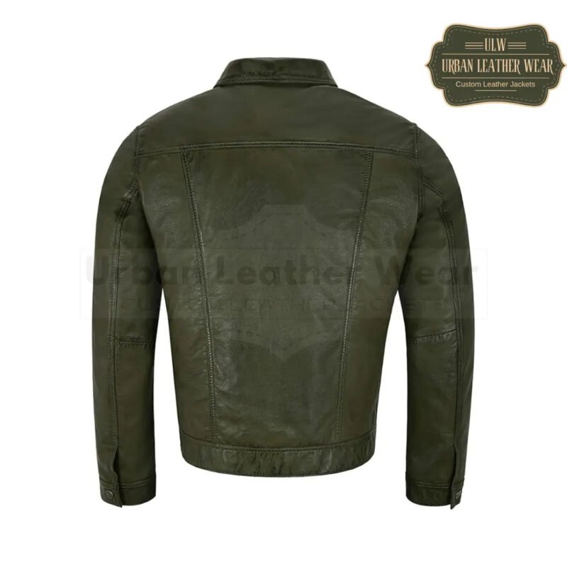 Men Trucker Leather Jacket Olive Levis Style | Urban Leather Wear