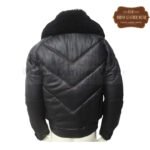 Men V Bomber Leather Puffer Down Jacket | Urban Leather Wear