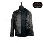 Men White Contrast Stitch Leather Trucker Jacket | Urban Leather Wear