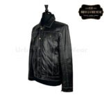 Men White Contrast Stitch Leather Trucker Jacket | Urban Leather Wear