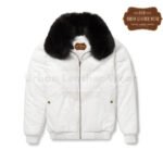 Men White Leather V Bomber Jacket | Urban Leather Wear
