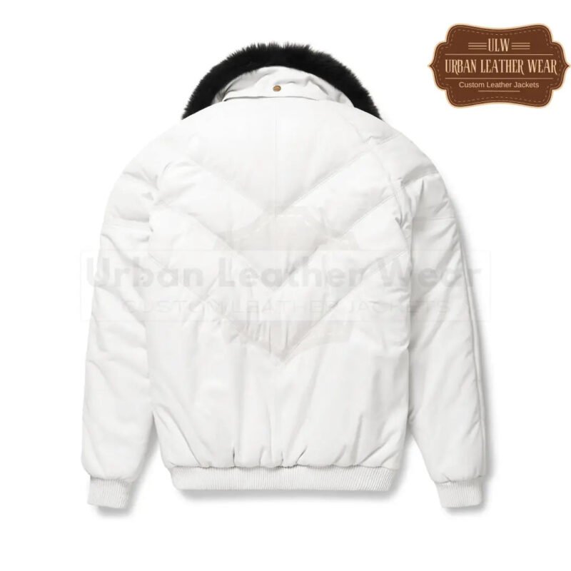 Men White Leather V Bomber Jacket | Urban Leather Wear