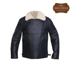 Men White Shearling Biker Leather Jacket