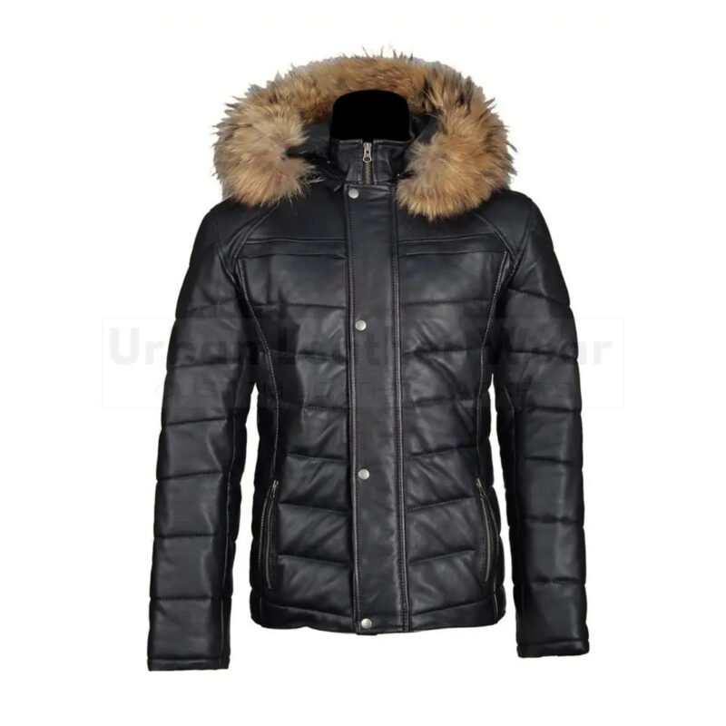 Men Winter Leather Jacket With Fur On Hoodie | Urban Leather Wear
