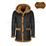 Men b3 Black Shearling Trench Coat With Hoodie | Urban Leather Wear