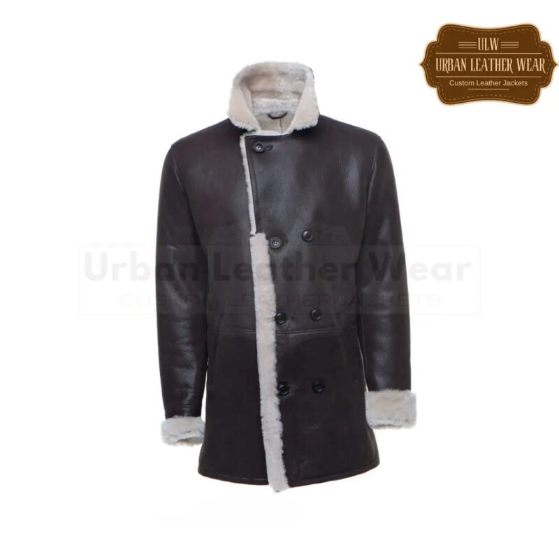 Men brown shearling buttoned coat | Urban Leather Wear
