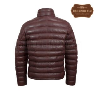 Men burgundy puffer leather jacket | Urban Leather Wear