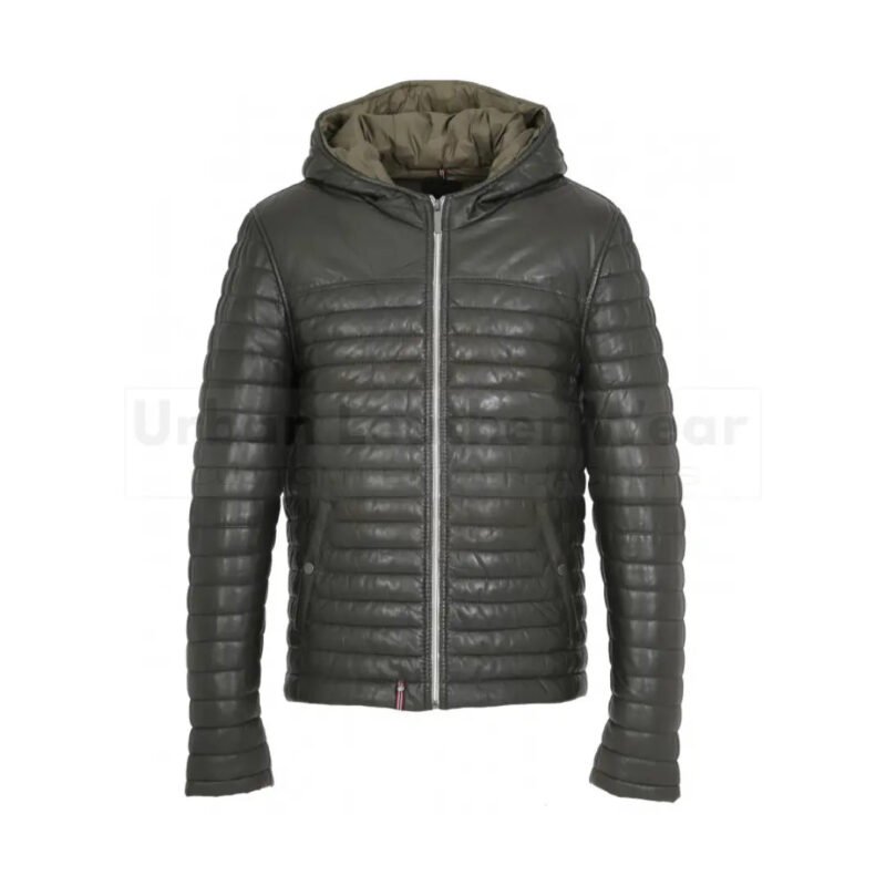 Men genuine leather down jacket (dark khaki) | Urban Leather Wear