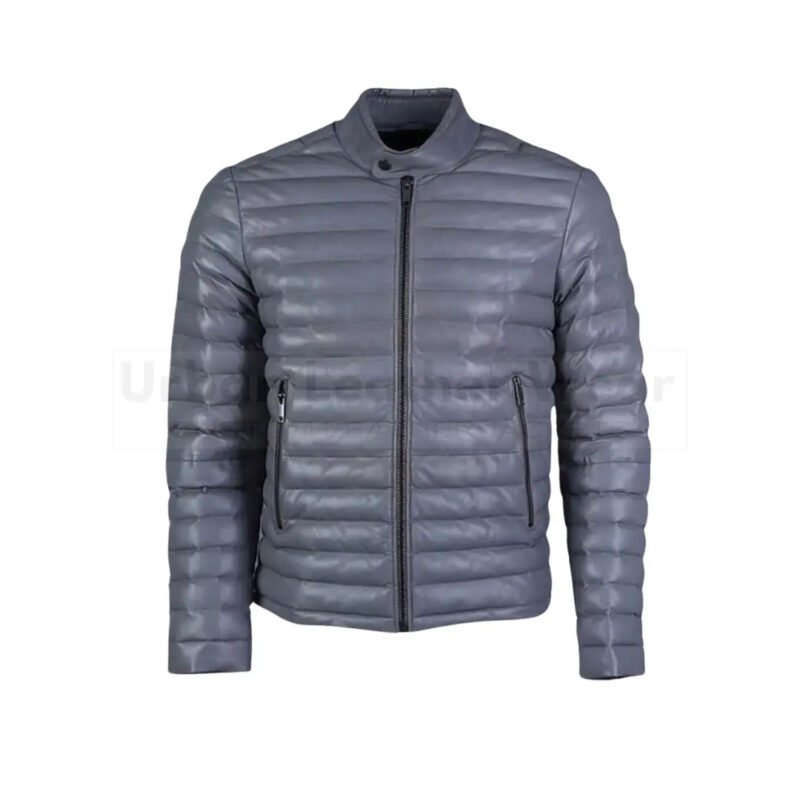 Men leather puffer Quilted Jacket (Grey) | Urban Leather Wear