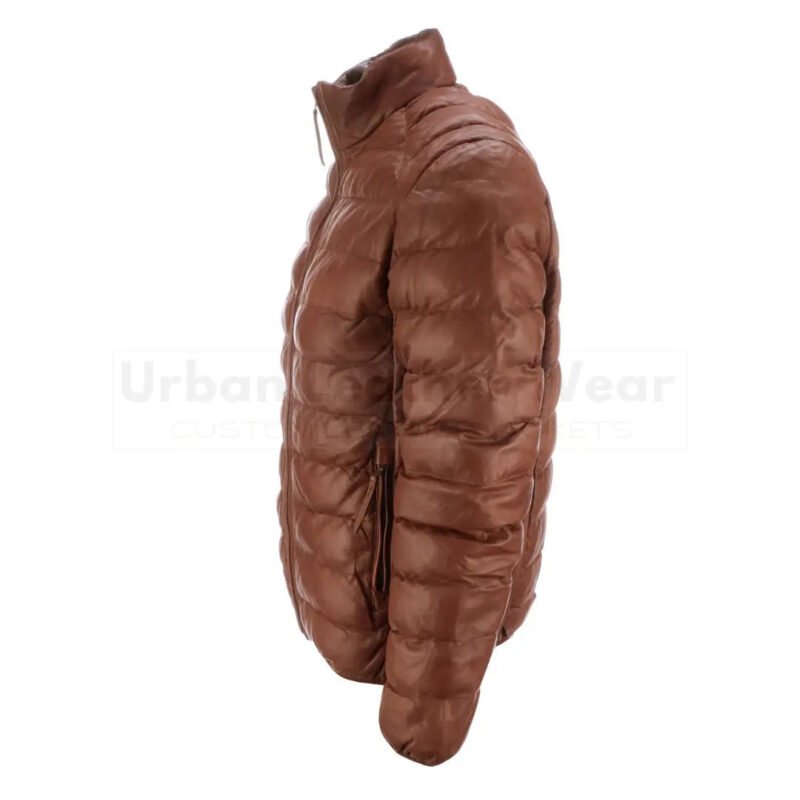 Men leather puffer jacket brown | Urban Leather Wear