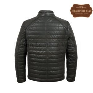 Men olive puffer leather jacket | Urban Leather Wear