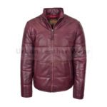 Men real leather puffer jacket fully padded with hood (Red) | Urban Leather Wear