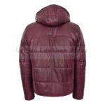 Men real leather puffer jacket fully padded with hood (Red) | Urban Leather Wear