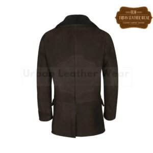 Men shearling dark brown pea coat | Urban Leather Wear