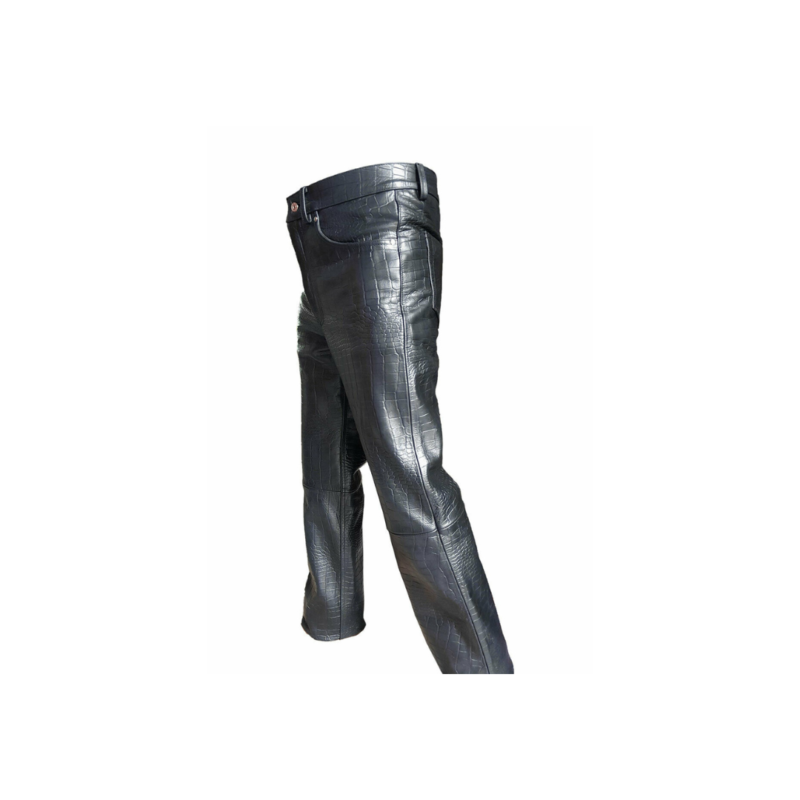 Leather Bikers Pants Black Alligator Crocodile Print | Urban Leather Wear
