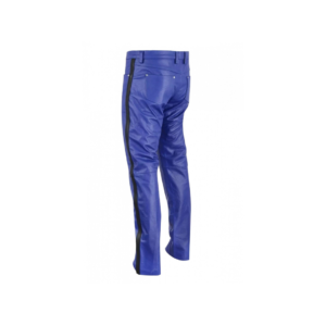 Men Blue Leather Biker Pant | Urban Leather Wear