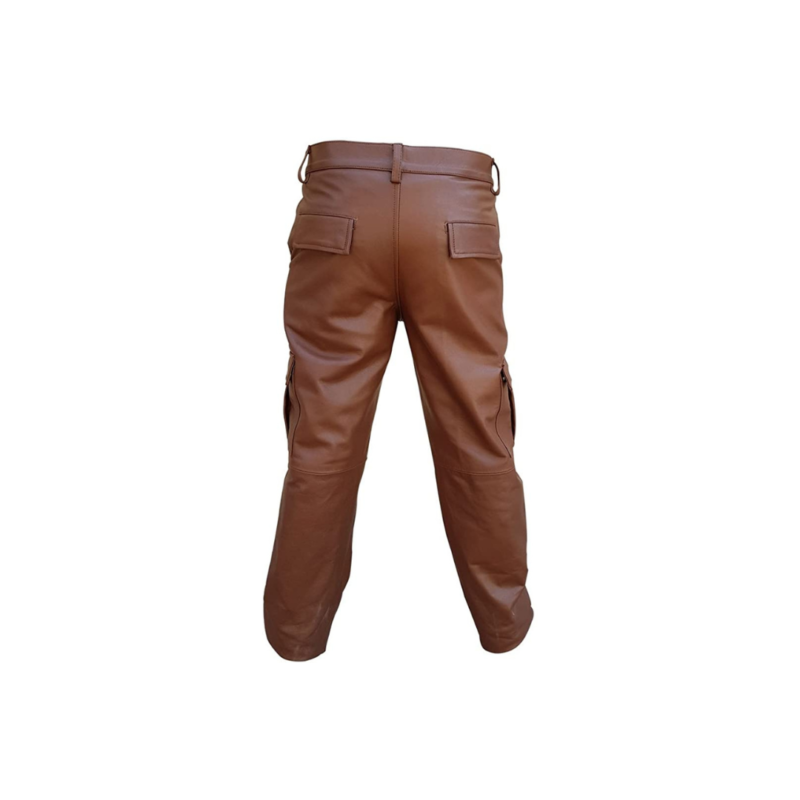 Men Brown Leather 6 Pockets Cargo Pant | Urban Leather Wear