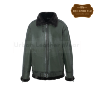 Men Shearling Sheepskin Moto Jacket olive