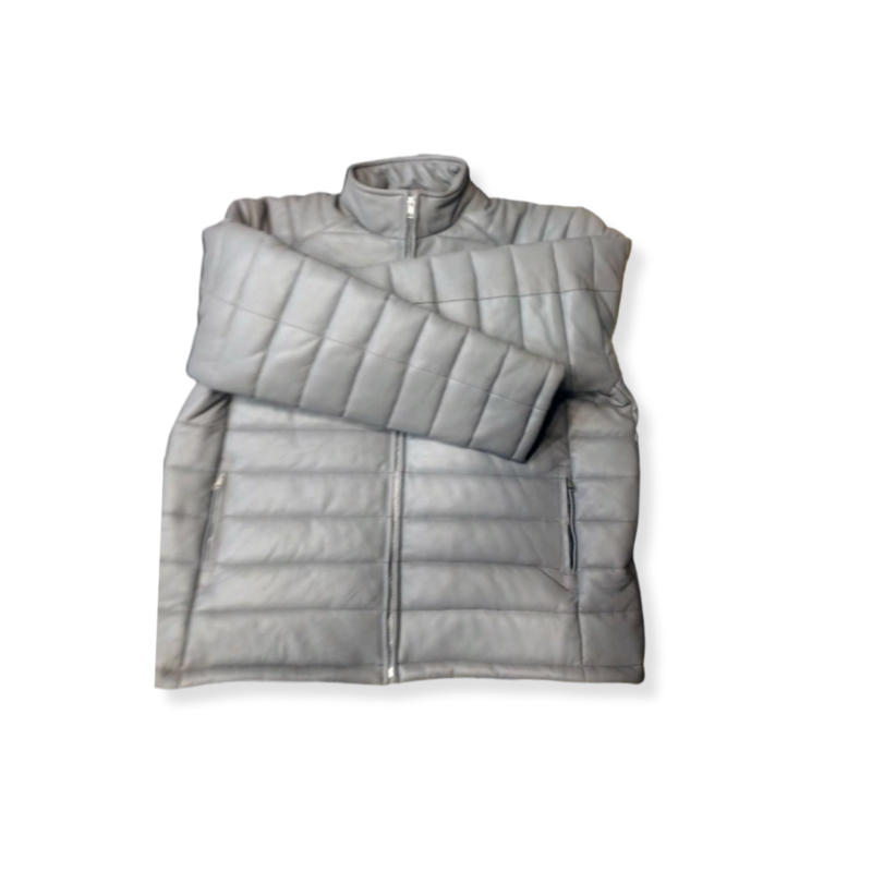Bespoke Men Leather Puffer Jacket Grey | Urban Leather Wear