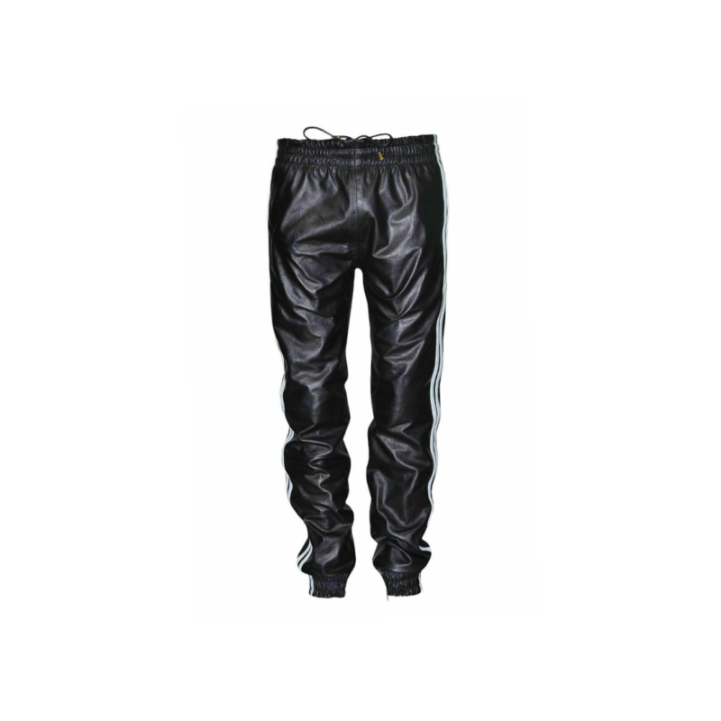 Leather Black Strip Pant Slim Fit Trouser | Urban Leather Wear