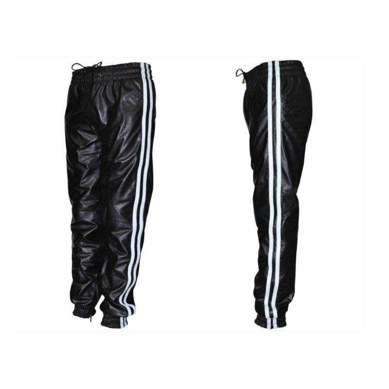Leather Black Strip Pant Slim Fit Trouser | Urban Leather Wear
