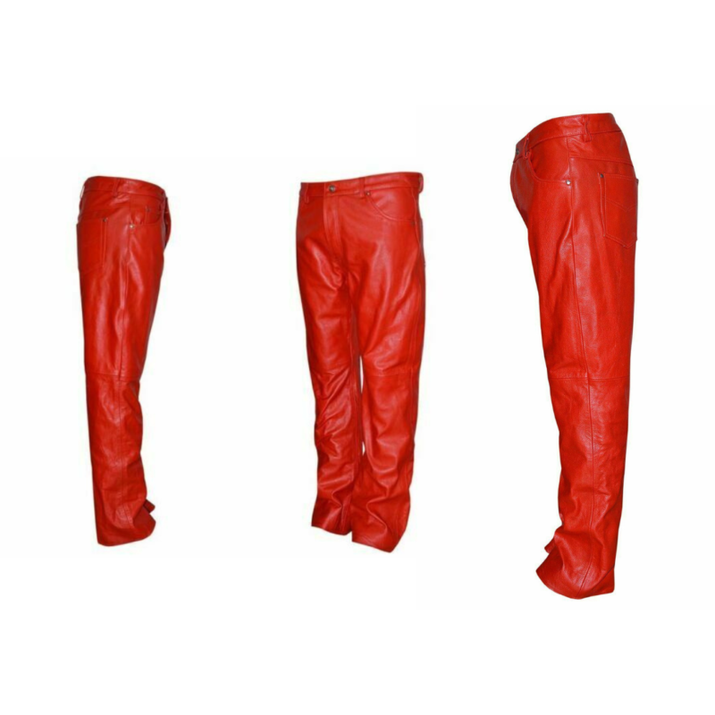 Leather Red Pant Retro Slim Fit Trouser | Urban Leather Wear