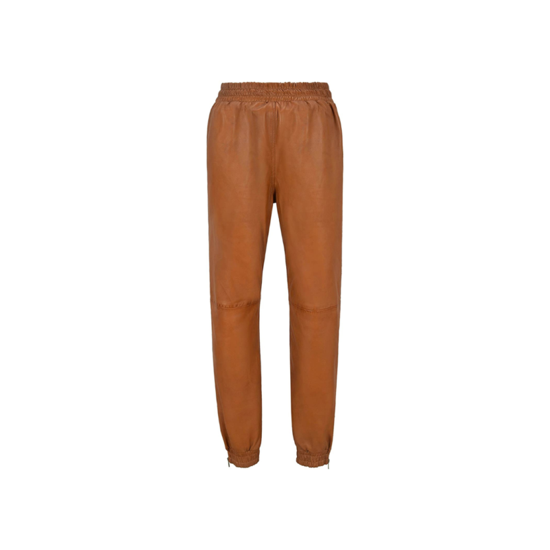 Leather Trousers Tan Zip Jogging Bottom | Urban Leather Wear