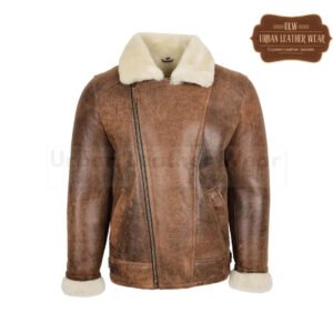 Mens Aviator Pilot Shearling Leather Jacket (Brown)