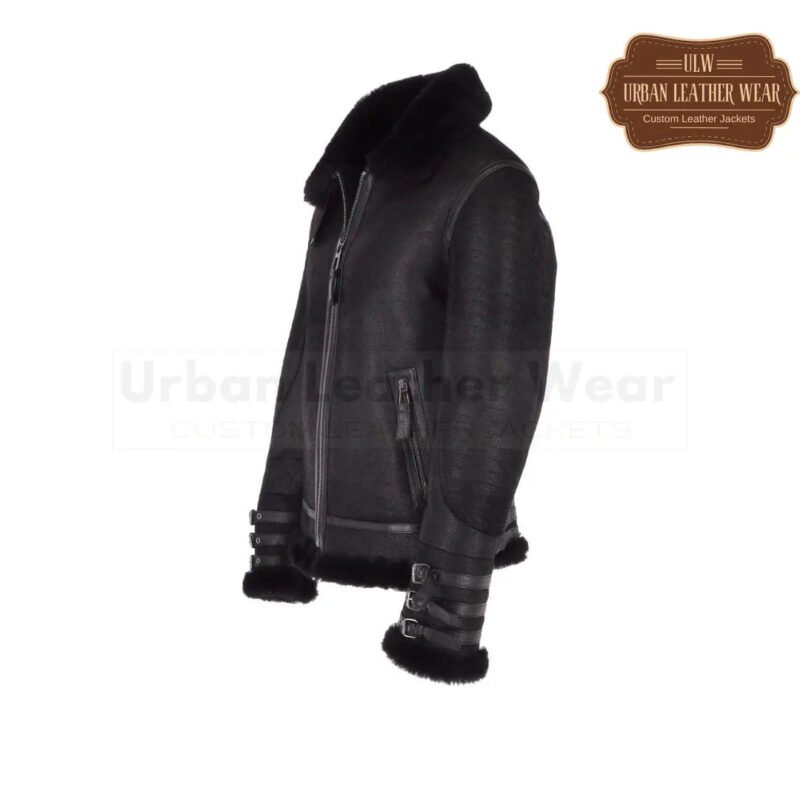 Mens Luxury Shearling Biker  Flying Jacket Black | Urban Leather Wear