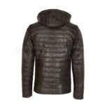 Mens leather puffer jacket brown with hood | Urban Leather Wear