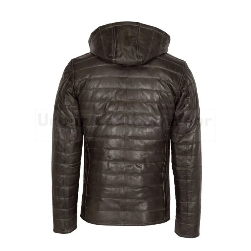 Mens leather puffer jacket brown with hood | Urban Leather Wear