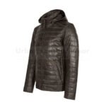 Mens leather puffer jacket brown with hood | Urban Leather Wear