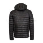 Mens leather puffer jacket dark black with hood | Urban Leather Wear