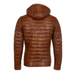 Mens leather puffer jacket dark brown with hood | Urban Leather Wear