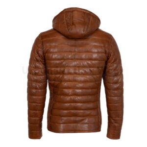 Mens leather puffer jacket dark brown with hood | Urban Leather Wear