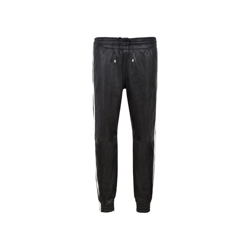 Leather Trouser Black with White Straps | Urban Leather Wear